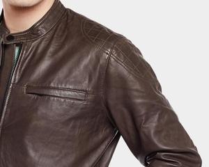 Veste en cuir véritable pour homme, col rabattable, hiver, extérieur, noir uni, haute qualité, mode, chaude et chauffante - Product Image 3