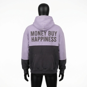 Herren Flieder-Grau Colorblock Hoodie mit Strass-Grafik Pullover Maßgeschneiderte Streetwear Übergroßer Lässiger Sweatshirt Winterbekleidung - Product Image 2