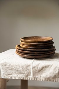 Acacia Wood Plate Divided Plate for Adults <b>Dinner</b> Wood Plates Round Wooden <b>Tray</b> Food Platters for home use - Product Image 4