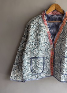 <b>Quilted</b> <b>Jacket</b> Women's Cotton Printed Geometric <b>Pattern</b> V-Neck Drop Shoulder Full Sleeve Summer Style gift for her - Product Image 4