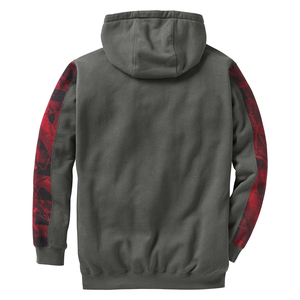 Sweat-shirt en molleton à capuche gris pour homme avec broderie de dragon et manches à carreaux, coupe classique, vêtement décontracté pour l'automne - Product Image 2