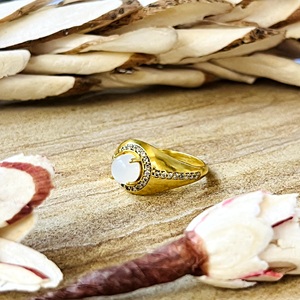 Latest Unique Quartz Gold <b>Ring</b> Boho Brass <b>Rings</b> For Women 18k Plated Halo Band Vintage <b>Statement</b> Jewelry for Wholesale/OEM/ODM - Product Image 6