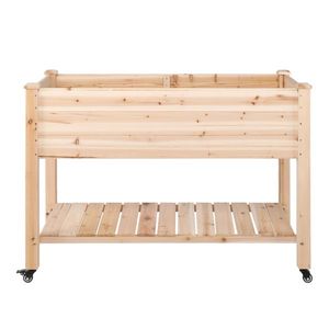 Fioriera in Legno di Abete Cinese con Ruote, 116*57*82cm, Colore Naturale - Product Image 2