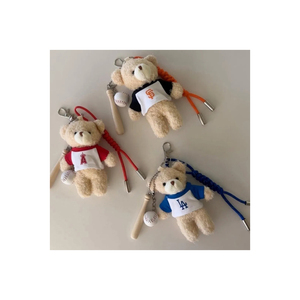 Plush Teddy Bear Baseball Keychain 3D Cartoon Soft Stuffed Animal With <b>Bat</b> And <b>Ball</b> Pendant Carabiner Charm - Product Image 1