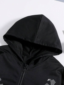 Sweat-shirt à capuche noir pour homme avec fermeture éclair, imprimé croix en strass, coupe oversize, 100% coton molletonné, style hip-hop streetwear, vêtement décontracté - Product Image 3