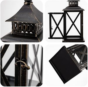 Lanterne à bougie en métal noir, lanterne décorative vintage de style farmhouse avec panneaux en verre pour la décoration de la maison et des mariages - Product Image 4