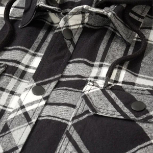 Vente directe usine – Nouvelle veste chemise décontractée unisexe à manches longues en toile à carreaux avec col montant et capuche, style streetwear, personnalisable (OEM) - Product Image 6