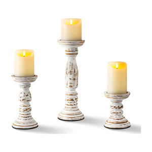 Juego de portavelas de madera tallada a mano de alta calidad de 3 portavelas de madera de mango soporte para decoración de eventos de Navidad a granel - Product Image 1