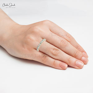 Anillo de Media Eternidad de Oro Amarillo Sólido de 14K con Diamantes G-H de Corte Redondo, Joyería de Lujo para Mujer, Fabricante de Joyería de Oro - Product Image 3