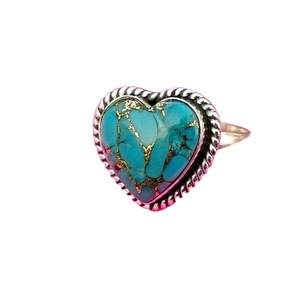 925 Sterling Silver Bezel Setting Heart Shape Classic <b>Statement</b> <b>Ring</b> Natural Copper Turquoise Gemstone New Design Wholesale - Product Image 2
