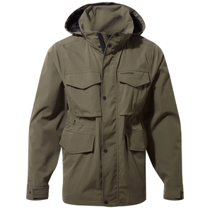 Men's Olive Green Hooded Safari Jacket Waterproof Workwear Style Stand Collar Regular Fit Polyester Shell Winter <b>Coat</b> - Product Image 1
