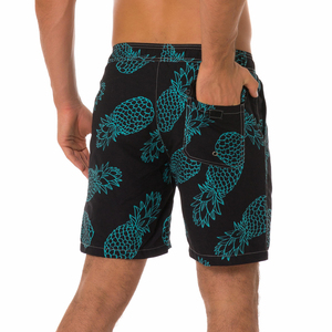 Men's <b>Black</b> <b>Board</b> Shorts With Teal Pineapple Print Quick Dry Elastic Waist Casual Short Shorts 100% Polyester - Product Image 1