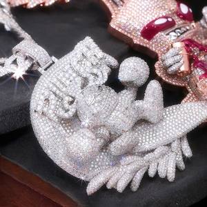 Joyería Hip Hop, Colgante Combinado Chapado en Oro de 18K, Plata de Ley S925, Diamante Moissanita VVS, para Hombre - Product Image 3