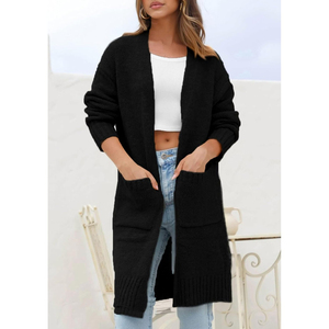 Cardigan long en maille côtelée essentiel pour femme, ouvert sur le devant, à manches longues, pour l'automne et l'hiver, style décontracté, idéal pour l'hiver - Product Image 4