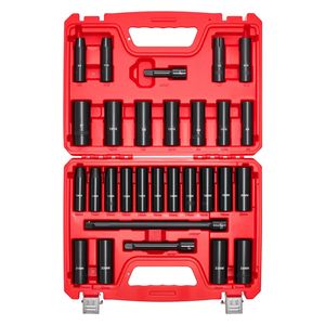 Set di chiavi a bussola a impatto da 19 mm a 32 mm, 29 pezzi, a 6 punte, profonde, SAE/Metriche, da 3/8 a 1 pollice/da 10 a 24 mm - Product Image 1