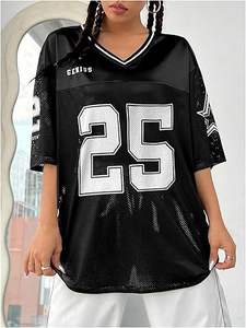 Nouveau maillot de football américain personnalisé en mesh pour femme, style streetwear satiné, col en V, patch étoile, style Y2K, coupe oversize - Product Image 3