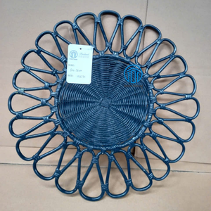 Best Selling Blue Natural Rattan Placemat Flower Shape Handmade Eco Friendly Dining Mat Wholesale Bulk Supplier <b>Table</b> <b>Decoration</b> - Product Image 3