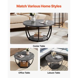 Table basse moderne à 2 niveaux en bois avec rangement ouvert, structure métallique robuste, minimaliste et élégante - Product Image 5