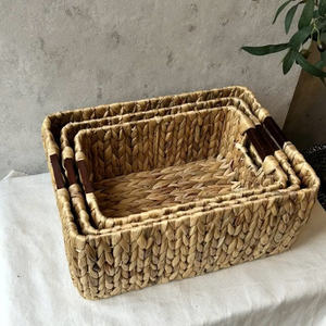 Set of 3 <b>Square</b> Woven Storage <b>Baskets</b> with Handles Eco-Friendly Seagrass Clothing Organizer for Wardrobe Farmhouse Style - Product Image 1