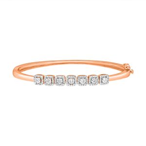 Unique and brilliant <b>Rose</b> <b>Gold</b> Diamond <b>Bangle</b> 0.98 Ct Princess Cut Bezel Setting Women's Classic Geometric Bracelet - Product Image 1