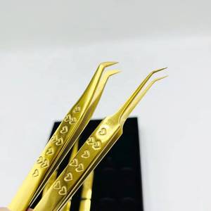 Ensemble de pinces à cils plaquées or, outils de précision pour extensions de cils, pointe lisse, kit de 5 pièces - Product Image 2