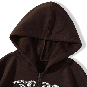 Men's Oversized Hooded Sweatshirt Black Rhinestone <b>Skeleton</b> Print Zip-Up Gothic Style Regular Sleeve Fleece Autumn Wear - Product Image 3