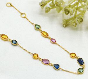 Pulsera de Zafiros Naturales Multicolores en Oro Amarillo de 18k, Joyería Clásica Certificada para Regalo de Compromiso para Mujeres y Hombres |   Fiesta - Product Image 6