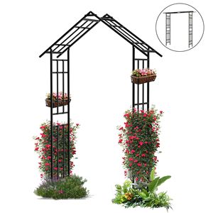 Arco da Giardino in Metallo a Larghezza Regolabile da 13,00m a 23,80m, Nero, per Esterni, con Supporto per Piante Rampicanti, Ideale per Matrimoni - Product Image 3
