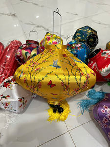 Silk Lantern Golden Yellow Garlic Shape Hoi An Silk Lantern with Sakura Blossom <b>Pattern</b> Waterproof Hanging Decor Wholesale Lamp - Product Image 2