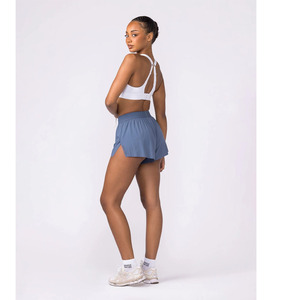 <b>Women</b> Summer Solid Mid <b>Elastic</b> <b>Waist</b> Yoga <b>Shorts</b> Side Split Breathable Quick Dry Sweat-Wicking Athletic Gym Running Puff <b>Shorts</b> - Product Image 2