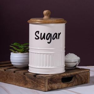 Tin Food <b>Storage</b> <b>Containers</b> with Wooden Lids Tea Sugar Coffee Canisters Airtight <b>Kitchen</b> Jars Minimalist Design - Product Image 2