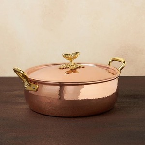 Olla de sopa de acero inoxidable Royal con efecto martillado, tapa decorativa con diseño de pájaros besándose, asa de latón de doble oreja - Product Image 5