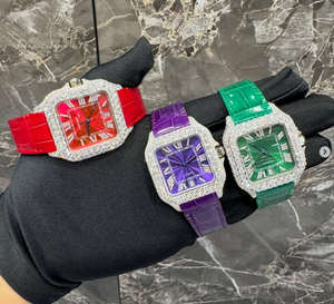 Reloj de pulsera Shrilike Jewel Iced personalizado con esfera cuadrada, números romanos, esfera roja, reloj de lujo para hombre, correa de cuero, caja de alta calidad - Product Image 5