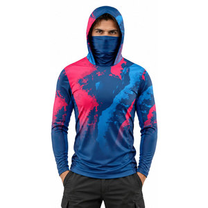 Sudaderas de Pesca Ligeras con Protección UPF, Camisetas de Pesca de Alto Rendimiento, Diseño Personalizado, Proveedor Mayorista de Fábrica con Capucha, Patrón Azul y Rosa - Product Image 2