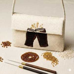 MS Handicraft Ms-wc-001 กระเป๋าถือประดับลูกปัดแก้วสีครีมพร้อมกางเกงขาสั้นสีน้ำตาลปักลายรูปทรงที่กำหนดเองกระเป๋าคลัทช์ลำลอง - Product Image 5