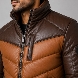 Puffer Leather <b>Jacket</b> for <b>Men</b> Embroidery Breathable Windproof Street Style Pakistan Made High Quality - Product Image 5