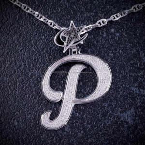Collar con colgante de letra P estilo Hip Hop con micro pavé de moissanita, plata 925, certificado GIA, dijes de luna y estrella, joyería al por mayor - Product Image 1