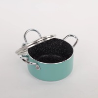 Casserole ronde turquoise avec couvercle en acier inoxydable, intérieur en céramique antiadhésif pour cuisinière à gaz et à induction