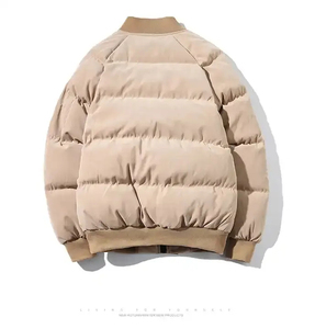 Blouson matelassé beige pour homme, coupe-vent, fermeture éclair, rembourrage en polyester, hiver, décontracté, coupe ample, col rabattu, manches classiques - Product Image 5