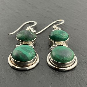 Vintage Malachite Sterling Silver Dangle Drop <b>Earrings</b> Handmade <b>Green</b> Gemstone Jewelry Elegant Gift For Women - Product Image 5