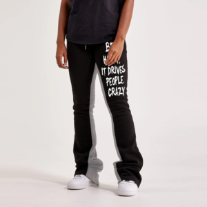 <b>Men's</b> Black Sweatpants <b>White</b> Letter Print Elastic Waist Casual Fit Midweight Worsted Fabric Eco-Friendly Breathable Cotton Blend - Product Image 1