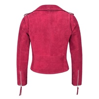 Veste de motard en cuir suédé rose pour femme, veste en cuir de Style moto en peau de mouton véritable pour femme