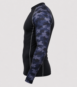Haut de compression à manches longues pour homme, séchage rapide, pour entraînement sportif et fitness, motif camouflage bleu - Product Image 4