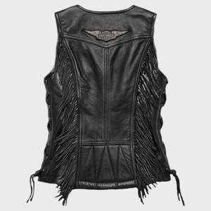Chaleco de cuero, chaleco de cuero Harley Davidson, chaleco de cuero con flecos para mujer, chaleco de cuero personalizado para mujer - Product Image 1