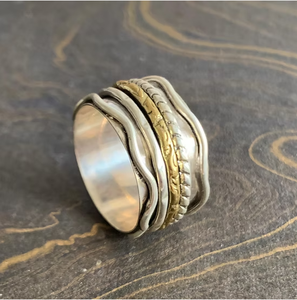 Dainty Multi Layer <b>Spinner</b> <b>Ring</b> Solid 925 <b>Silver</b> Pattern Anxiety Relief Statement Moving Band Jewelry - Product Image 2