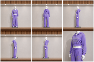 Ensemble de sweat-shirt à capuche violet pour femme For Exchange, imprimé étoiles à paillettes, streetwear, coupe classique, 2 pièces, short, 100% coton - Product Image 6