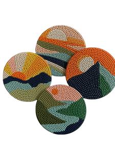 ชุดผ้ารองแก้วปักลูกปัดลายม้าลายงานแฮนด์เมดสุดหรูของอินเดียแผ่นรองแก้วทรงกลมขาวดำ4ชิ้น - Product Image 5