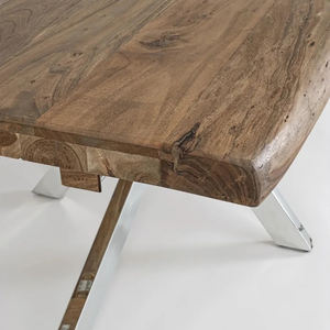 Mesa de Comedor Rectangular de Acero Inoxidable con Diseño Industrial de Patas de Araña, Extensible, Duradera, Ecológica, con Tapa de Madera Reciclada - Product Image 6