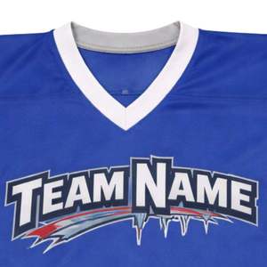 Maillot de hockey sur glace INDEX bleu, blanc, gris, sublimé, col en V, manches longues, évacuation de l'humidité, unisexe, adulte, coupe classique - Product Image 5