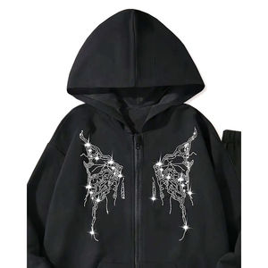 Chándales con capucha de alta calidad, estilo vintage, 100% algodón, con estampado digital y pedrería, para mujer, tallas grandes, ropa urbana a buen precio. - Product Image 5